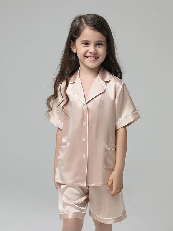 19 Momme Kids Short Silk Pajama Set For Boys and Girls - Click Image to Close